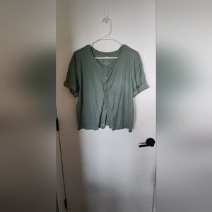 SO Olive Button-Down Women Top